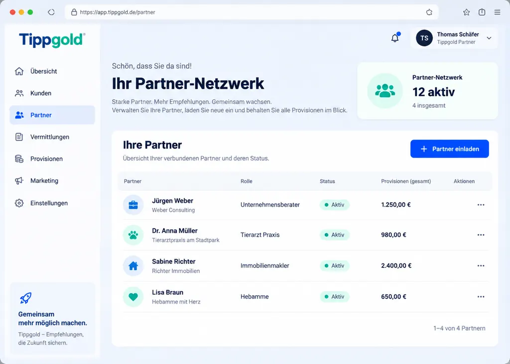 Partnerverwaltung im Tippgold Dashboard