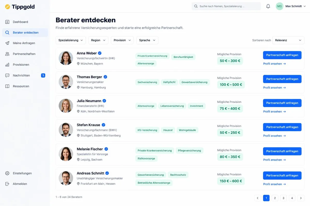 Makler entdecken & Provision festlegen